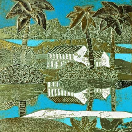 Peinture  402. RIVAGE Bronze et turquoise par Devie Bernard  | Tableau Matiérisme Acrylique, Carton Paysages