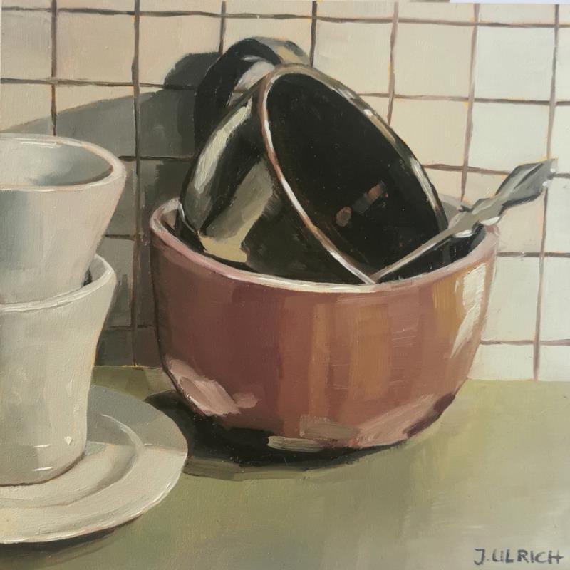 Peinture invitation for coffee par Ulrich Julia | Tableau Bois Huile