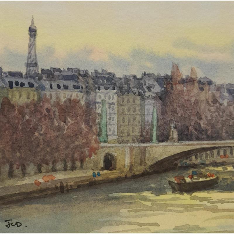 Painting Paris et ses ponts by Decoudun Jean charles | Painting Figurative Urban Life style Watercolor
