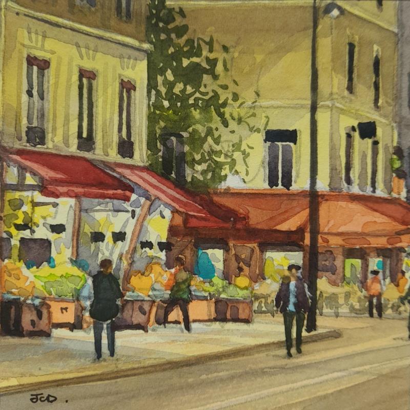 Painting Rue de Rivoli, le Marais by Decoudun Jean charles | Painting Figurative Urban Life style Watercolor