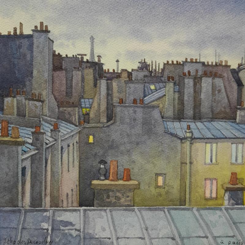 Painting A l'heure de se coucher by Decoudun Jean charles | Painting Figurative Landscapes Urban Life style Watercolor