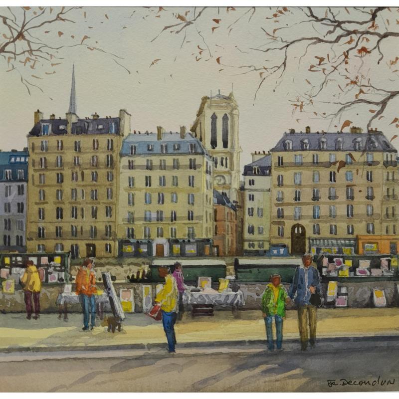Painting L'île de la Cité by Decoudun Jean charles | Painting Figurative Landscapes Urban Life style Watercolor