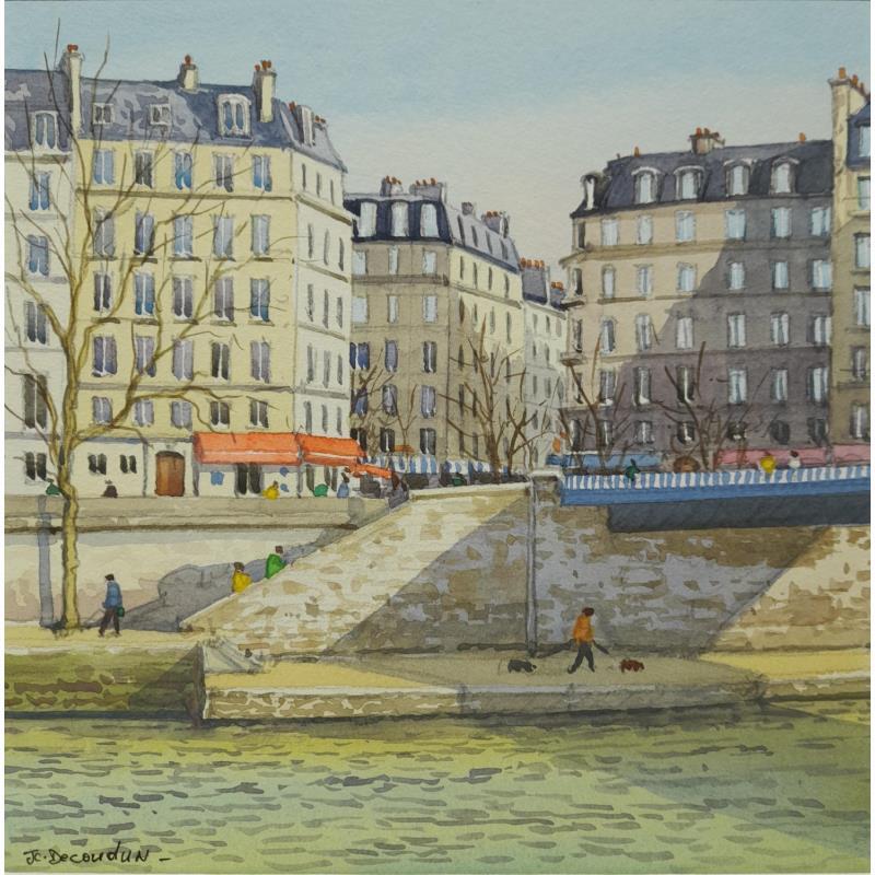 Painting L'île Saint-Louis by Decoudun Jean charles | Painting Figurative Landscapes Urban Life style Watercolor