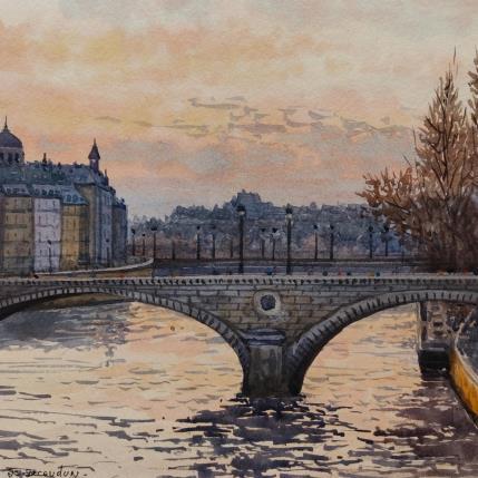 Painting Le pont Louis-Philippe by Decoudun Jean charles | Painting Figurative Watercolor Landscapes, Life style, Urban