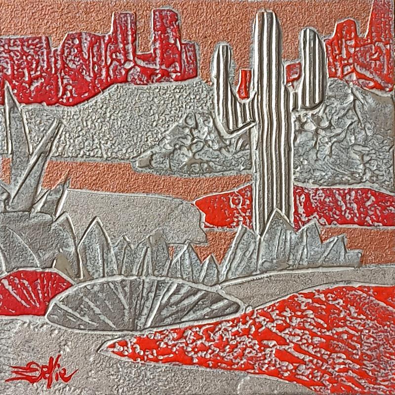 Peinture 201. ARIZONA. 201. Argent et rouge par Devie Bernard  | Tableau Figuratif Matiérisme Paysages Carton Acrylique