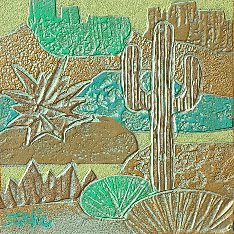 Peinture 601. ARIZONA. Bronze et vert par Devie Bernard  | Tableau Figuratif Matiérisme Paysages Carton Acrylique