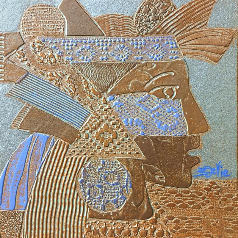 Peinture  801. PROFIL. Bronze et violet par Devie Bernard  | Tableau Figuratif Matiérisme Portraits Carton Acrylique