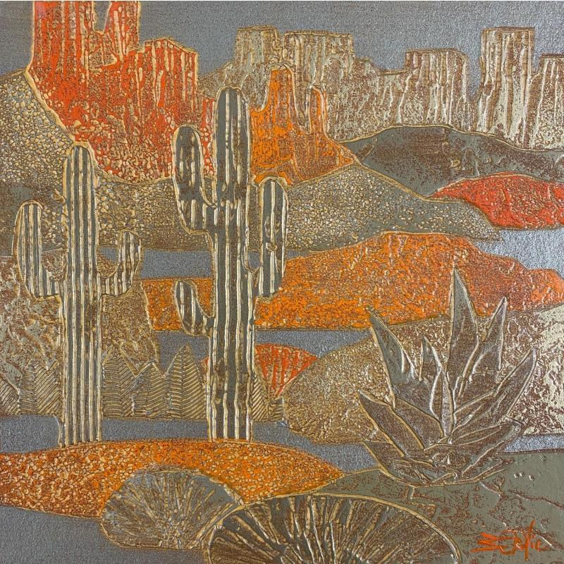 Peinture  301. ARIZONA. Fer et orange par Devie Bernard  | Tableau Figuratif Acrylique, Carton Paysages