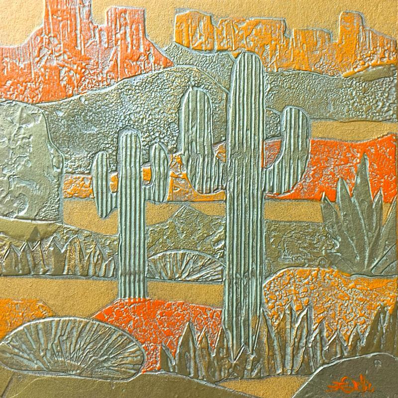 Peinture  401  ARIZONA. Bronze et orange par Devie Bernard  | Tableau Figuratif Matiérisme Paysages Carton Acrylique