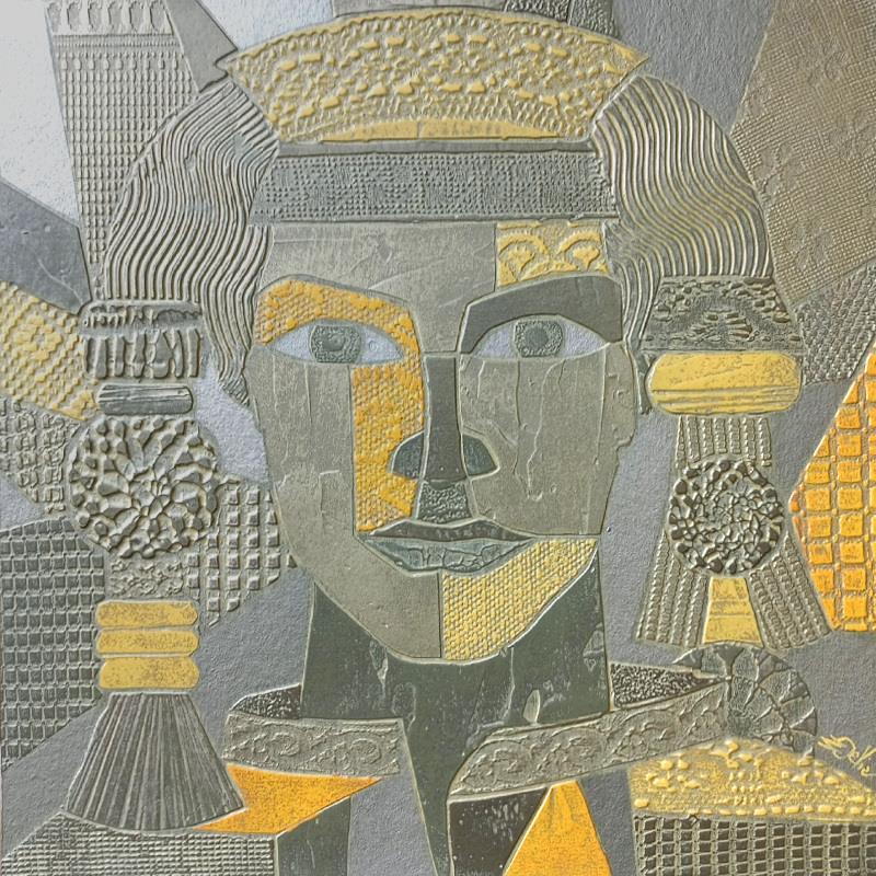 Gemälde 201. VISAGE. Argent et jaune von Devie Bernard  | Gemälde Figurativ Materialismus Porträt Pappe Acryl