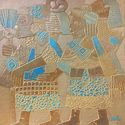 Gemälde 301. AZTEQUES. Fer et bleu von Devie Bernard  | Gemälde Materialismus Acryl, Pappe Alltagsszenen