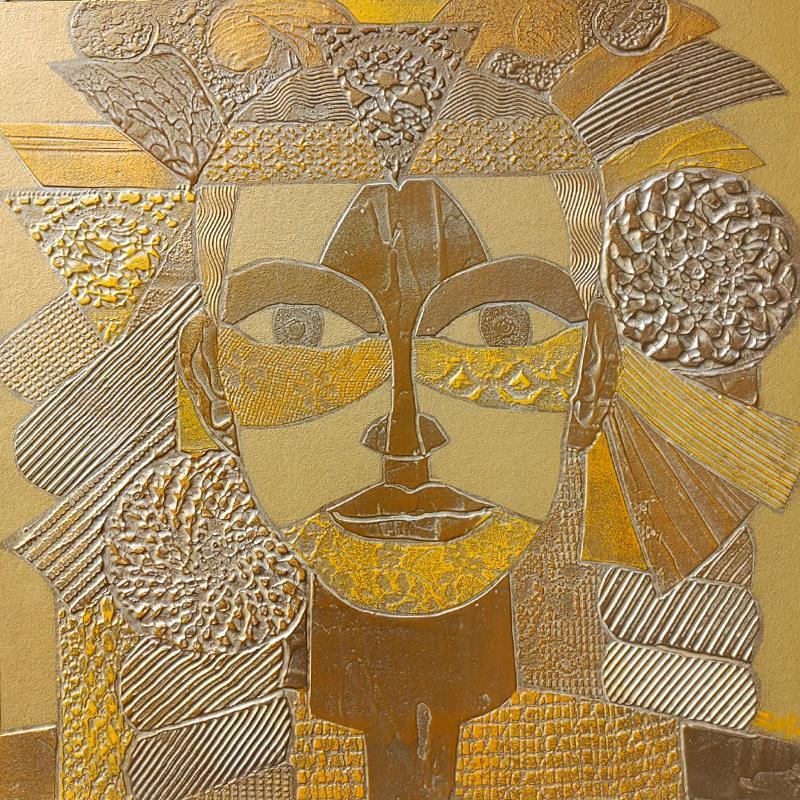 Gemälde 501. VISAGE. Or et jaune von Devie Bernard  | Gemälde Figurativ Materialismus Porträt Pappe Acryl
