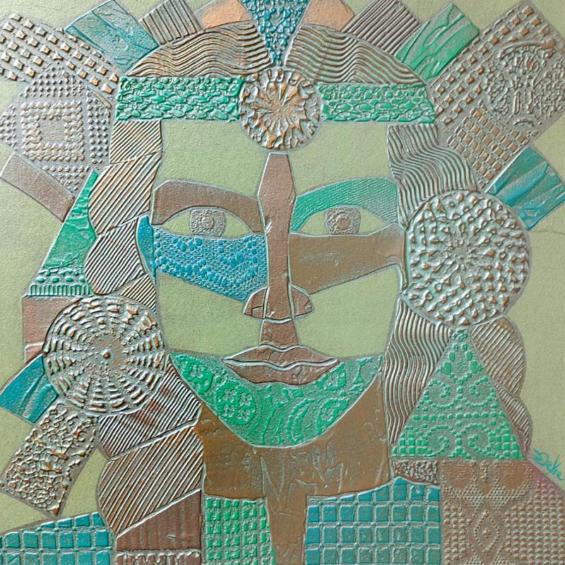 Gemälde  601. VISAGE. Bronze et vert von Devie Bernard  | Gemälde Figurativ Materialismus Porträt Landschaften Pappe Acryl