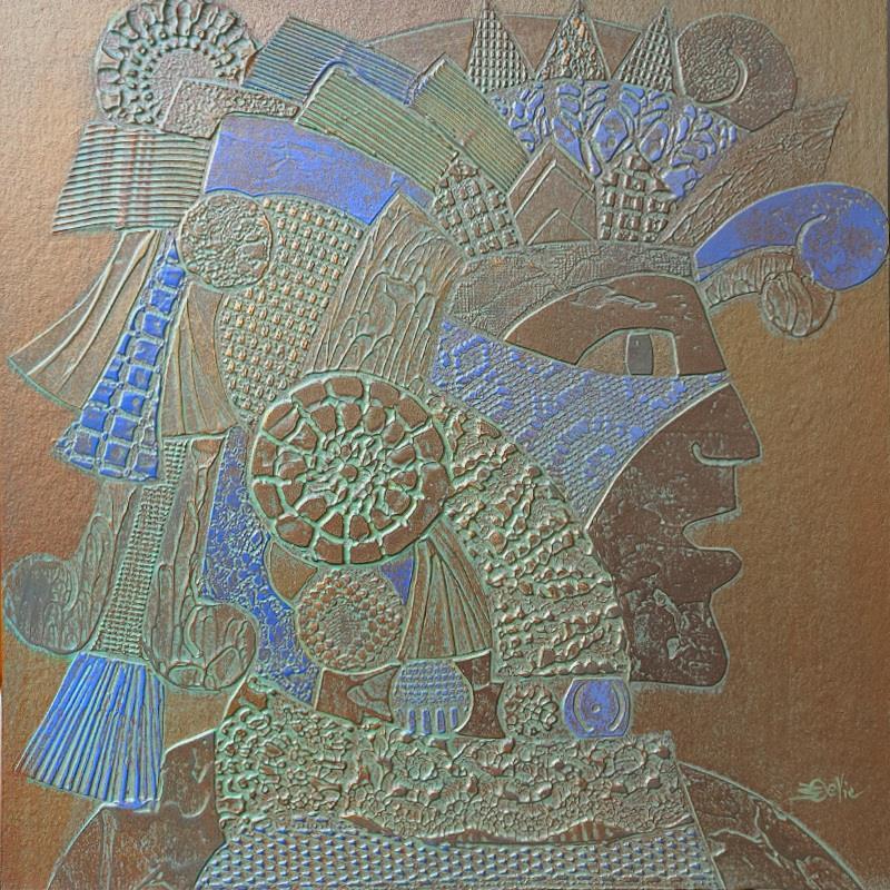 Peinture 801. PROFIL. Bronze et violet par Devie Bernard  | Tableau Figuratif Matiérisme Portraits Carton Acrylique