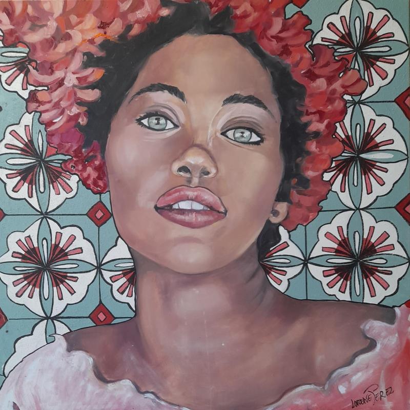 Peinture Femme fleur  par Lorene Perez | Tableau Figuratif Huile Portraits