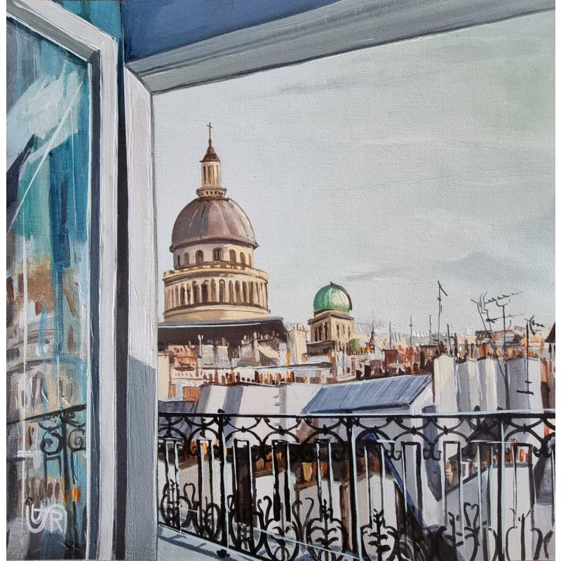 Painting View through the window by Rasa | Painting Naive art Acrylic Urban
