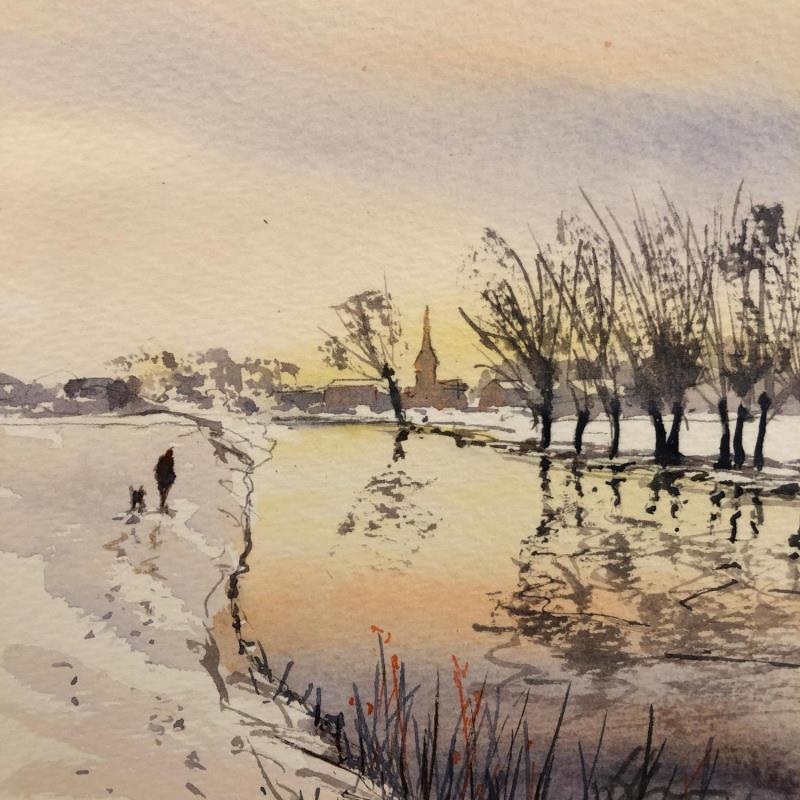 Peinture Le cours de la rivière par Jones Henry | Tableau Figuratif Aquarelle Paysages, Urbain