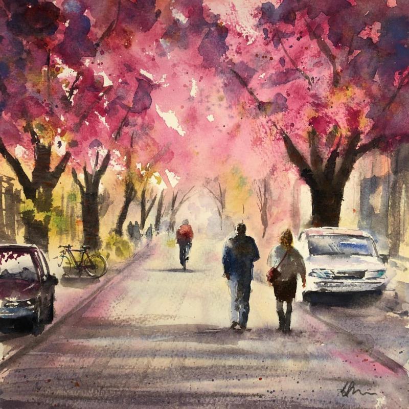 Painting Heerstrasse Spaziergang  by Jones Henry | Painting Figurative Landscapes Urban Watercolor