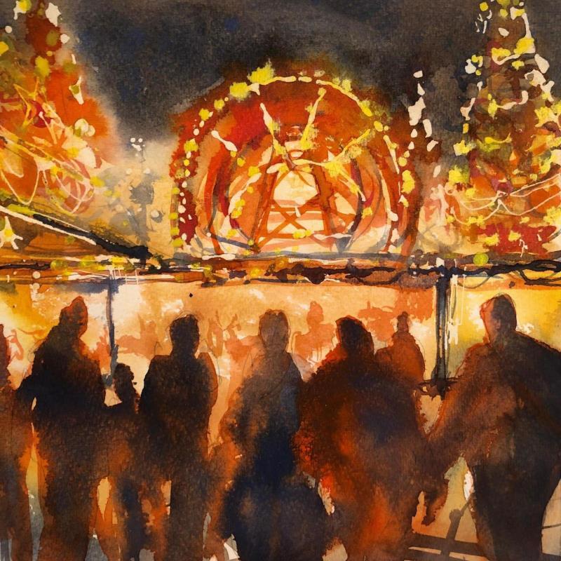Painting Weihnachtsmarktmenge by Jones Henry | Painting Figurative Watercolor Landscapes, Urban