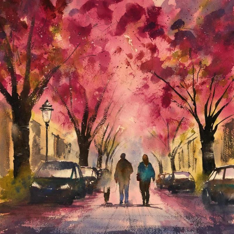 Painting Heerstrasse  by Jones Henry | Painting Figurative Watercolor Landscapes, Urban
