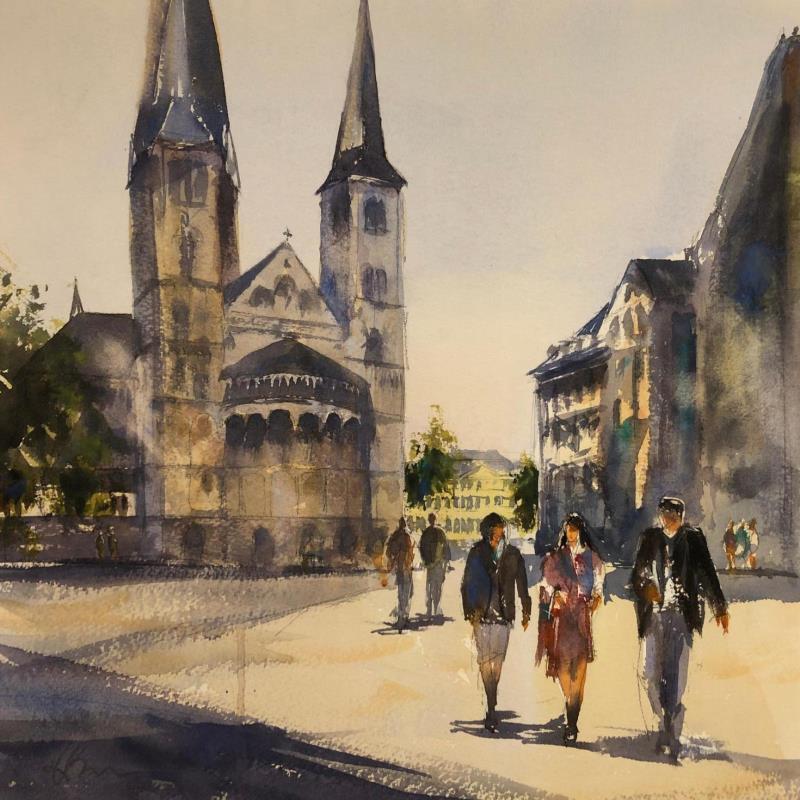 Painting Bonner Münster  by Jones Henry | Painting Figurative Watercolor Landscapes, Urban