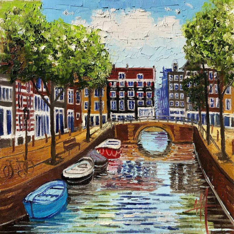 Painting Amsterdam,blauwburgwal. Springtime by De Jong Marcel | Painting Figurative Oil Landscapes, Urban