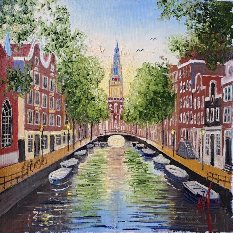 Painting Amsterdam, zuiderkerk. Can't stop spring by De Jong Marcel | Painting Figurative Oil Landscapes, Urban