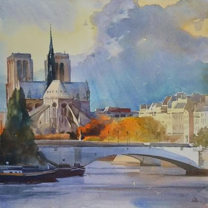 Painting Paris J3 by Khodakivskyi Vasily | Painting Figurative Watercolor Urban