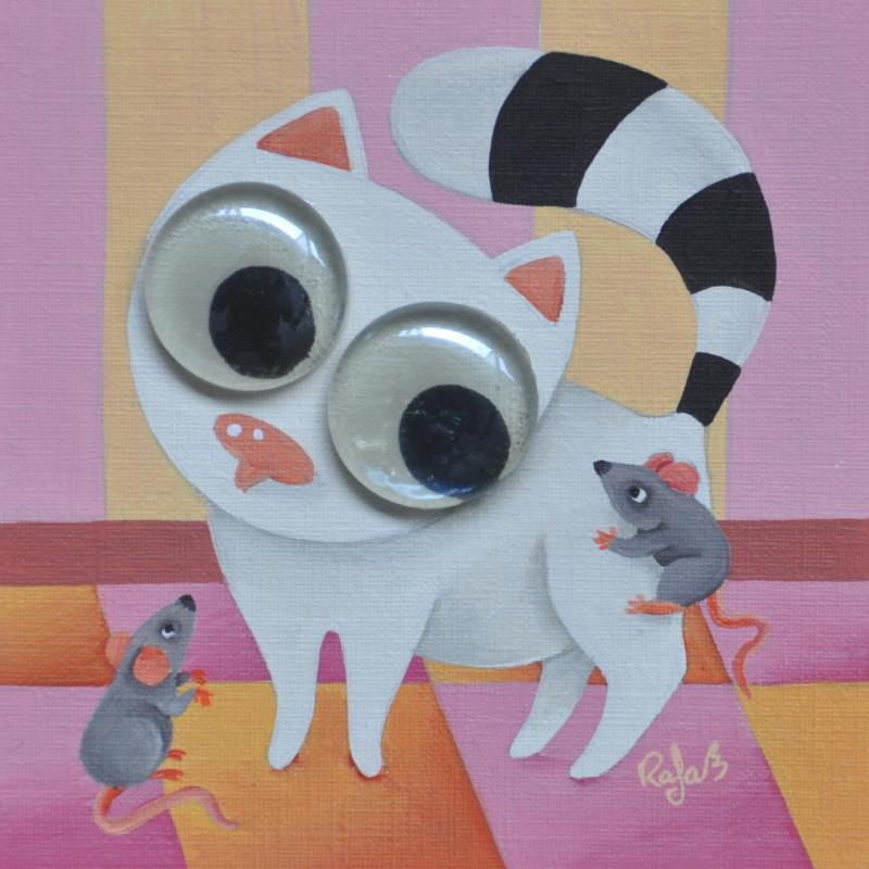 Gemälde Cat and mouses von Lennoz Raphaële | Gemälde Naive Kunst Öl Tiere