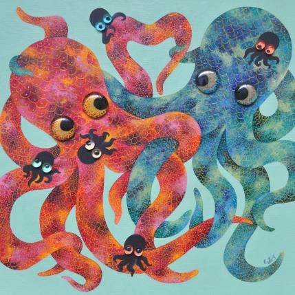Peinture Octopus heart par Lennoz Raphaële | Tableau Art naïf Huile animaux