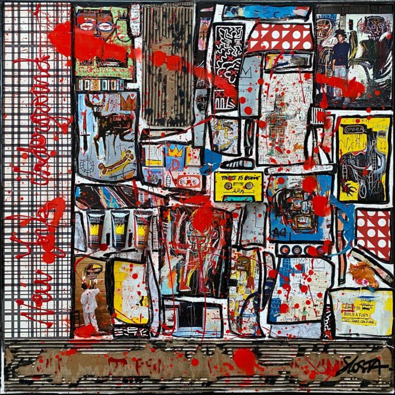 Gemälde Basquiat, the King von Costa Sophie | Gemälde Pop-Art Acryl, Collage, Posca, Upcycling