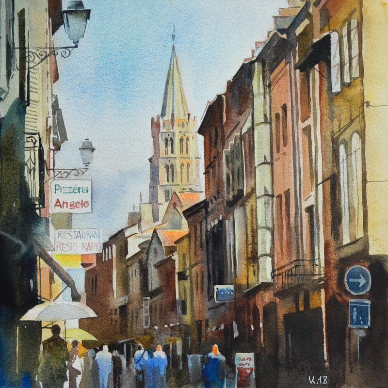 Painting Toulouse m9 by Khodakivskyi Vasily | Painting Figurative Urban Watercolor