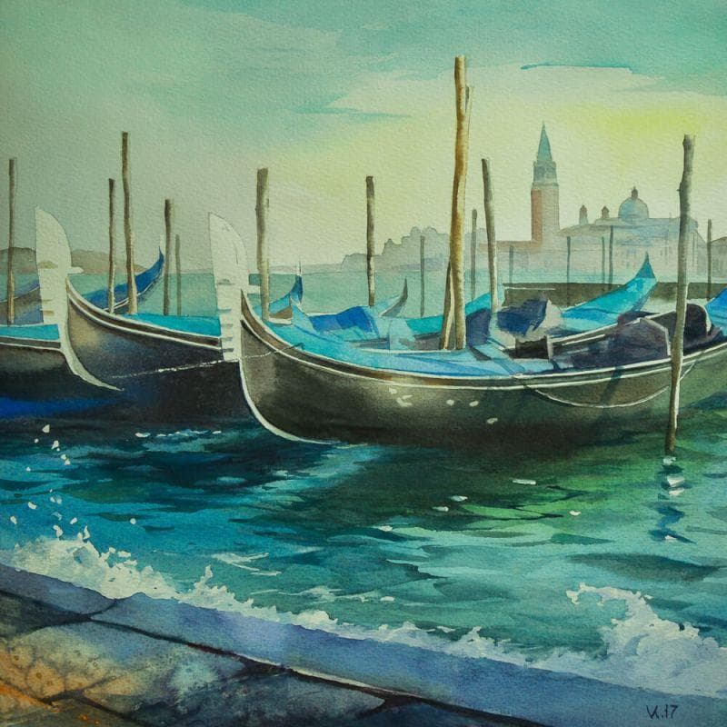 Peinture Venice 7 par Khodakivskyi Vasily | Tableau Figuratif Aquarelle Vues marines