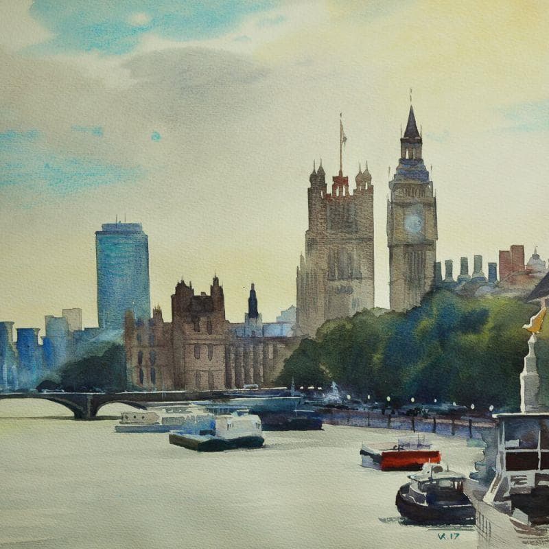 Painting London by Khodakivskyi Vasily | Painting Figurative Urban Watercolor