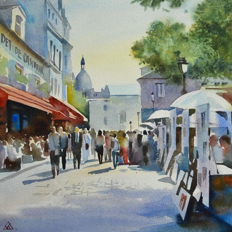 Painting Paris s16 by Khodakivskyi Vasily | Painting Figurative Watercolor Urban