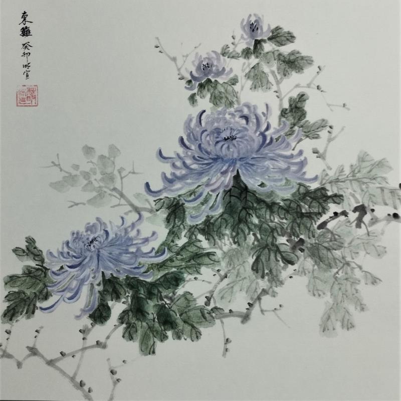 Peinture Chrysanths par Du Mingxuan | Tableau Figuratif Paysages Aquarelle