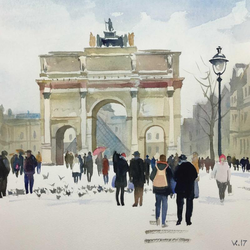 Painting Paris 16 by Khodakivskyi Vasily | Painting Figurative Watercolor Urban