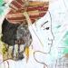 Gemälde Sois patiente  von Sablyne | Gemälde Art brut Alltagsszenen Holz Pappe Acryl Collage Tinte Pastell Textil Blattgold Upcycling Papier Pigmente