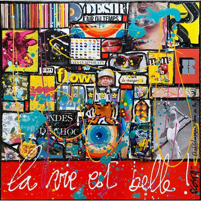 Painting La vie et belle by Costa Sophie | Painting Pop art Acrylic, Gluing, Posca, Upcycling Pop icons