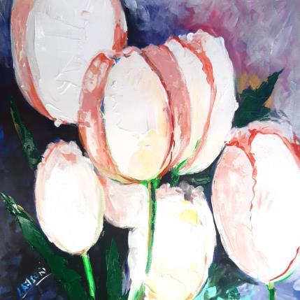 Painting PINK AND DARK TULIP 050223 by Laura Rose | Painting Figurative Oil still-life