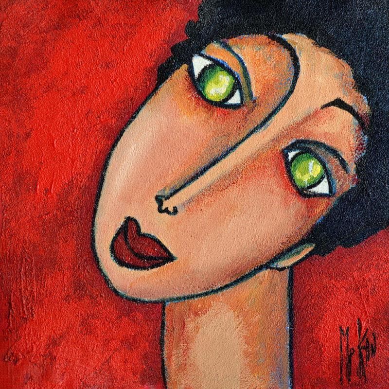 Painting Rouge amour by Kuhn Marie Pierre | Painting Naive art Acrylic Portrait