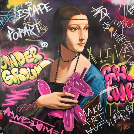 Peinture Dame à la Licorne par Le Yack | Tableau Street Art Mixte icones Pop