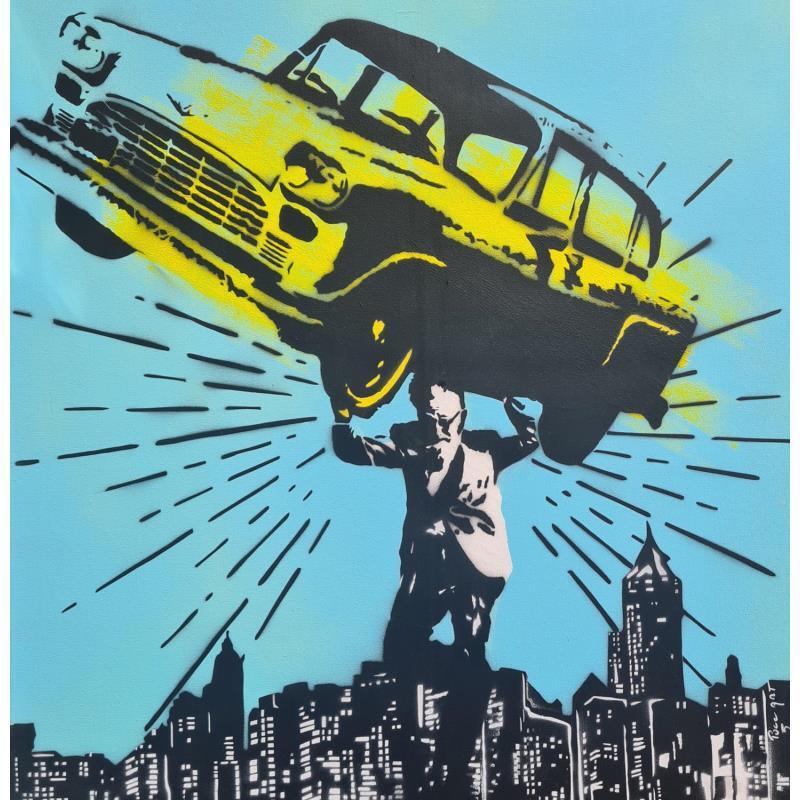 Peinture New York Taxi par Puce | Tableau Pop-art Acrylique Icones Pop