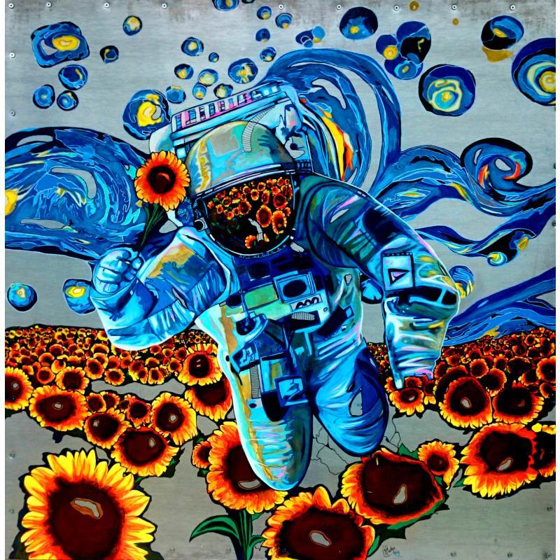 Peinture Planète Van Gogh V2 par Medeya Lemdiya | Tableau Pop-art Métal Icones Pop