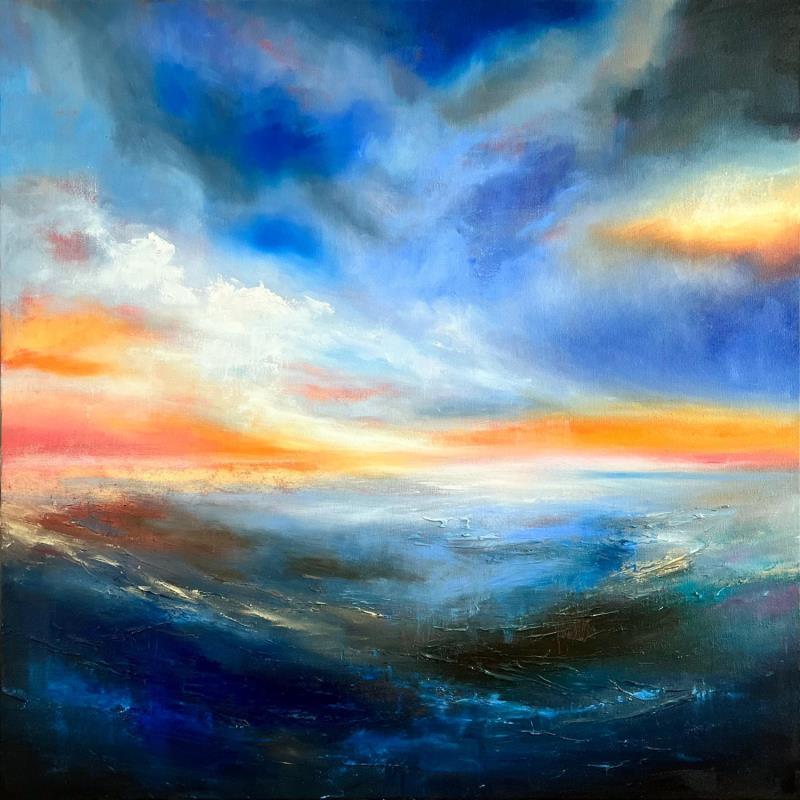 Painting Golden Sunset on the Sea by Pigni Diana | Painting Abstract Marine Oil