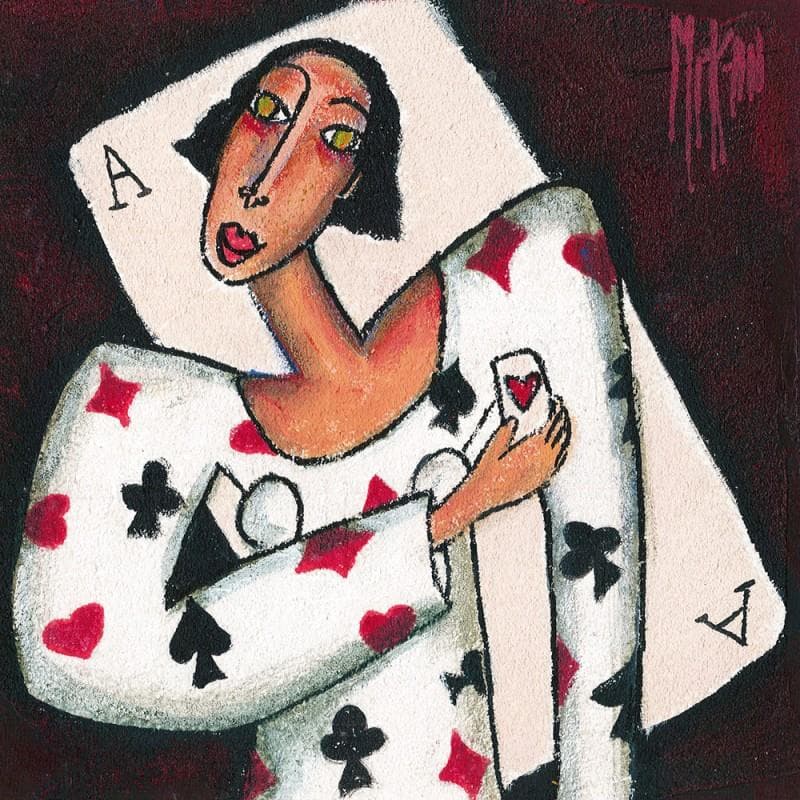 Painting Atout coeur by Kuhn Marie Pierre | Painting Naive art Acrylic Portrait