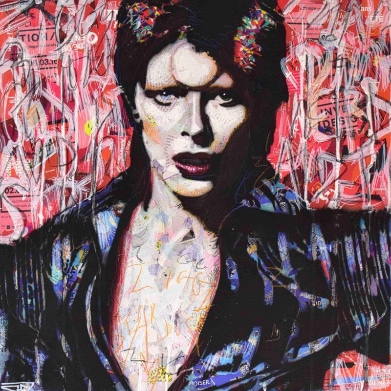 Peinture Ziggy Stardust par G. Carta | Tableau Pop-art Icones Pop Graffiti Acrylique Collage