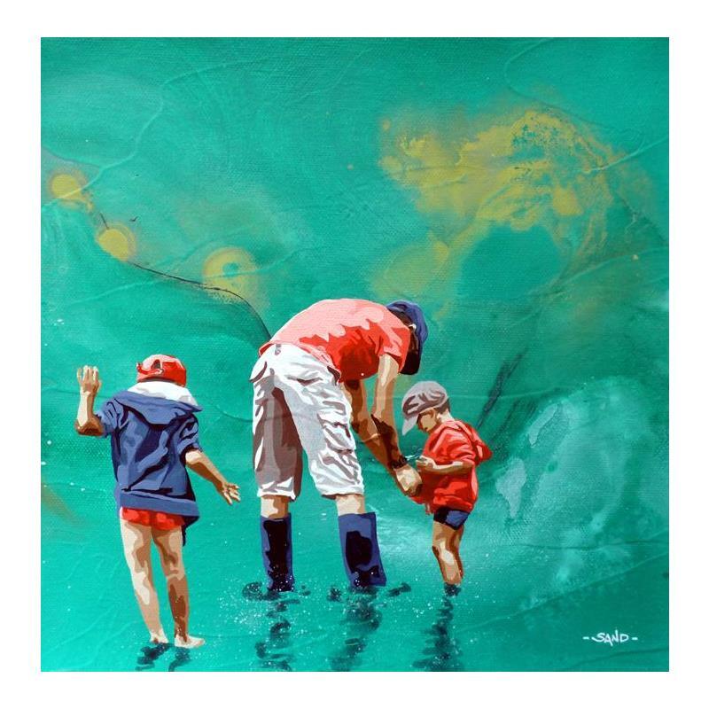 Gemälde papa attentif et iodé von Sand | Gemälde Figurativ Marine Alltagsszenen Acryl