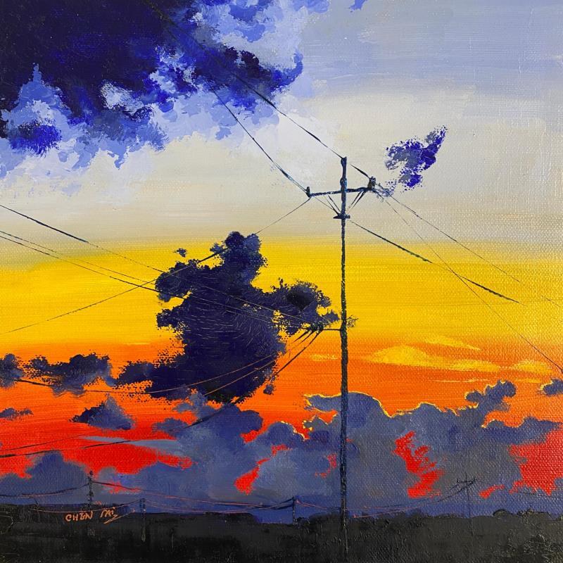 Painting Sunset urbain 1 by Chen Xi | Painting Figurative Urban Architecture Oil