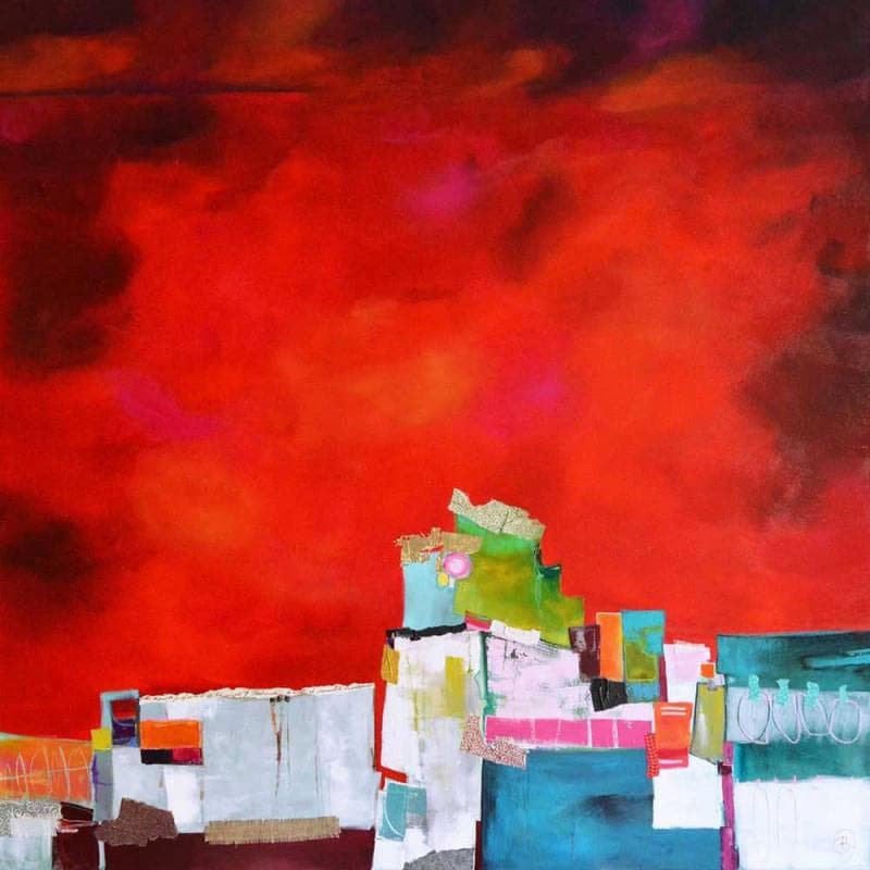 Painting L'horizon du grand Saint Martin by Lau Blou | Painting Abstract Mixed Landscapes